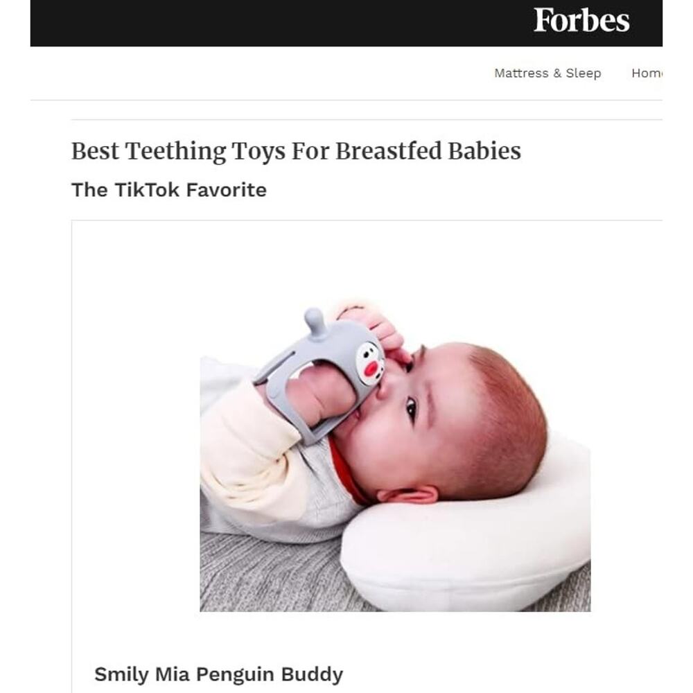 Smily Mia Gray Penguin Wearable Never Drop Soothing Infant Teether 0-6 Months - Picture 2 of 3